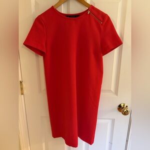 Zara Basics Vibrant orange fuchsia color Mini Dress with zipper detailing. Small